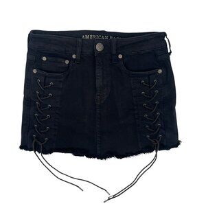 American Eagle Women’s Denim Super Stretch Jean Skirt Tie Details Raw Hem Size 2